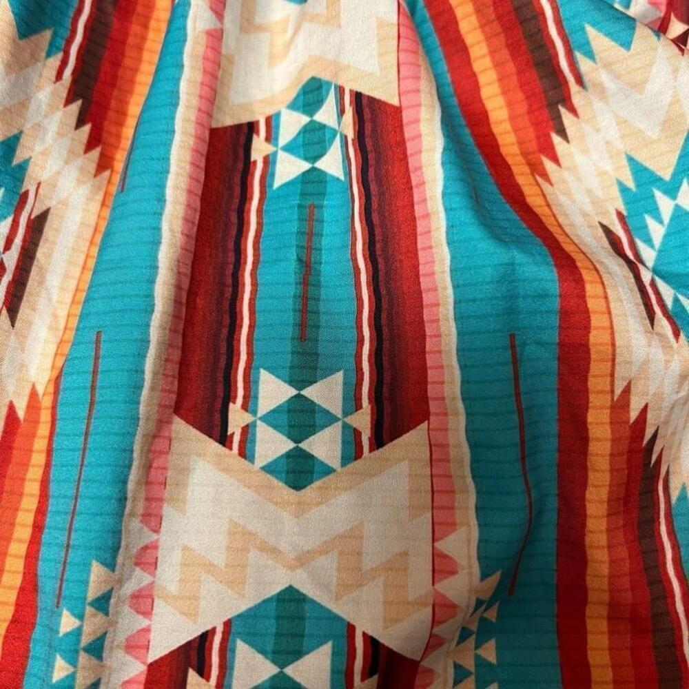 Crazy Train Red & Turquoise Tribal Print Oversized Boho WesternTop - Size M - Picture 3 of 11